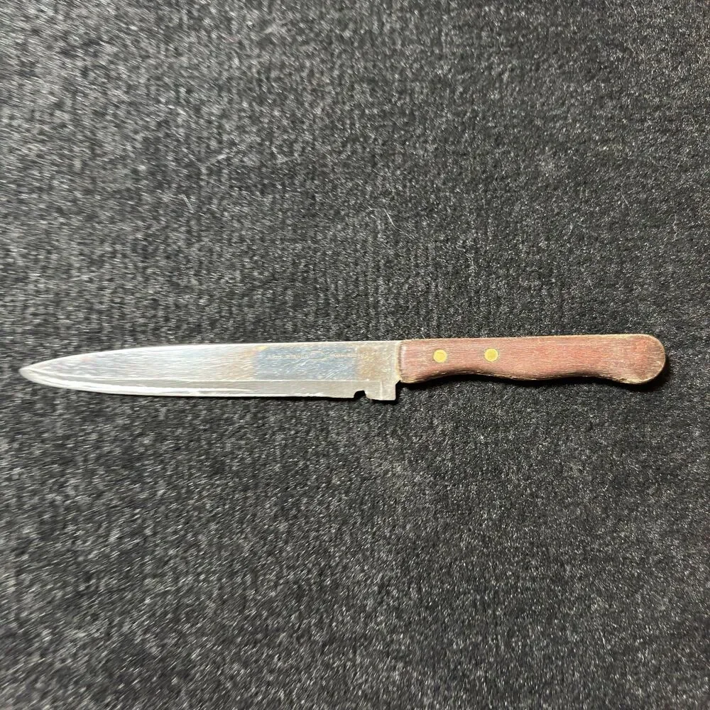 Vintage Ekco Eternal Stainless Steel Utility Knife Wood Handle Brass Rivets USA